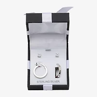 Womens Cubic Zirconia Sterling Silver Round 2 Pair Earring Set