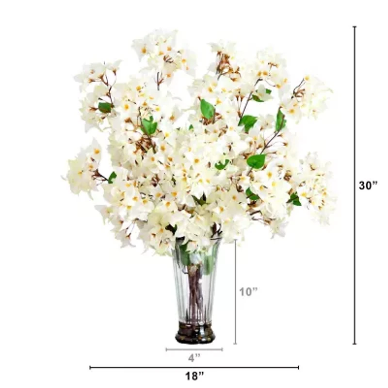 Nearly Natural 30in. White Bougainvillea Floral Arrangement