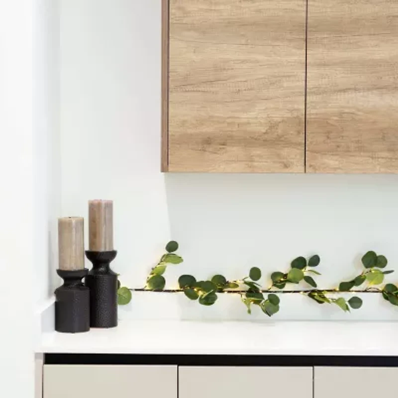 Nearly Natural 6.5ft. Green Lighted Eucalyptus Indoor Garland