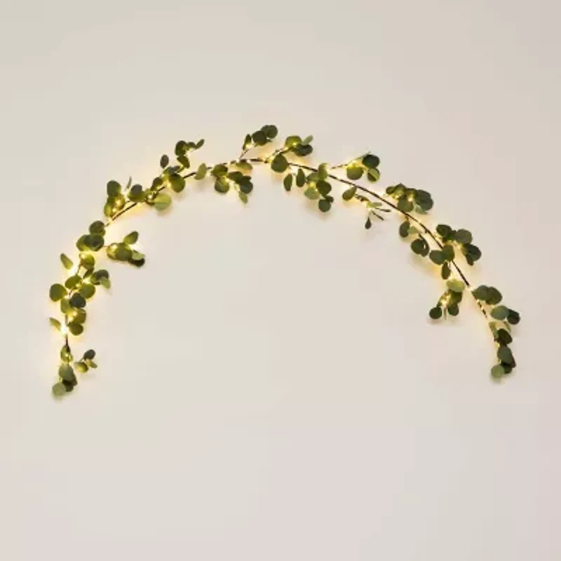 Nearly Natural 6.5ft. Green Lighted Eucalyptus Indoor Garland