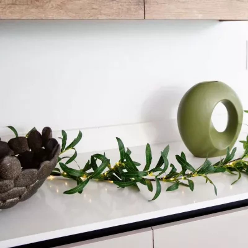Nearly Natural 6.5ft. Green Lighted Olive Indoor Garland