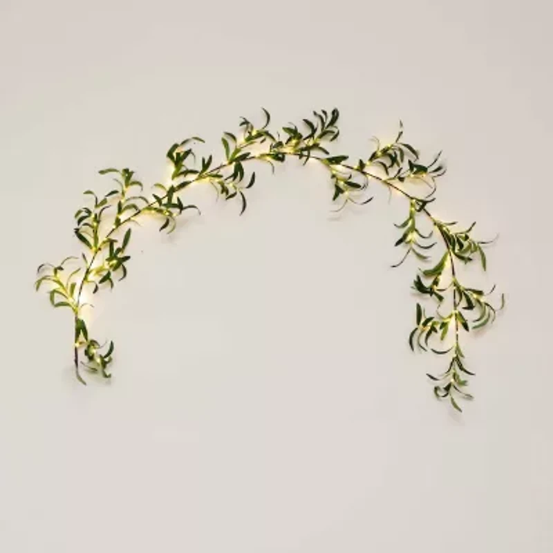 Nearly Natural 6.5ft. Green Lighted Olive Indoor Garland