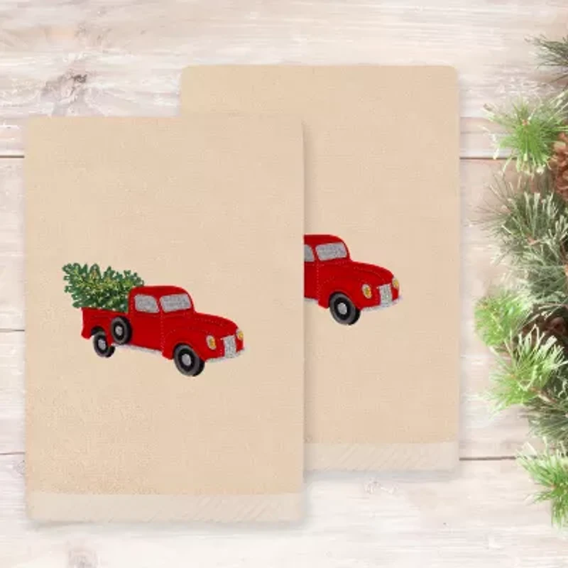 Linum Home Textiles Christmas Truck Embroidered 2-pc. Hand Towel