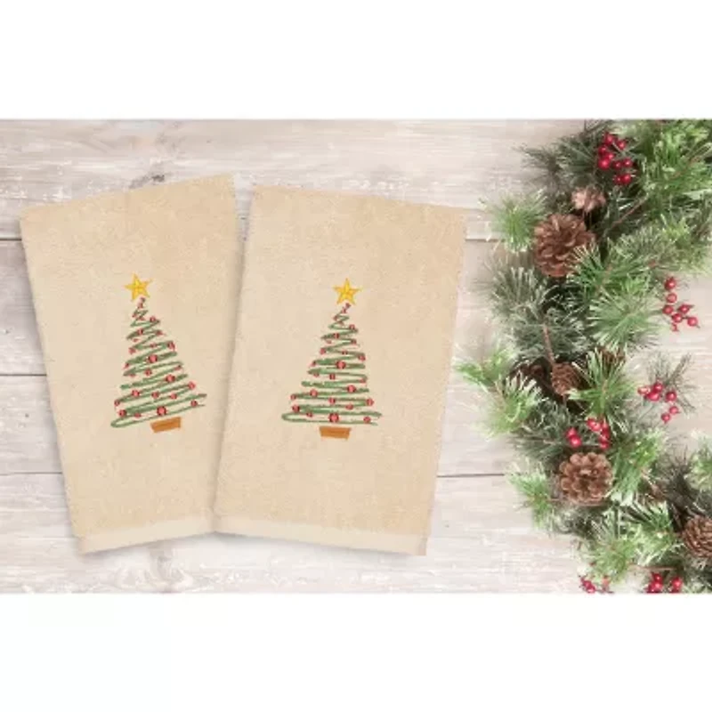 Linum Home Textiles Christmas Tree Embroidered 2-pc. Hand Towel