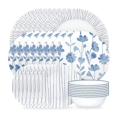 Corelle Botanical Stripes 32-pc. Glass Dinnerware Set