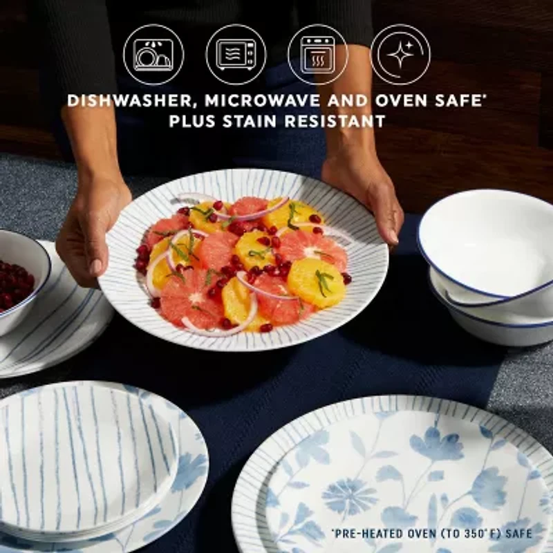 Corelle Botanical Stripes 32-pc. Glass Dinnerware Set