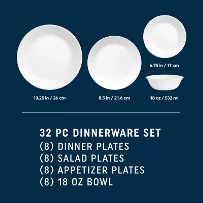 Corelle Shimmering White 32-pc. Glass Dinnerware Set