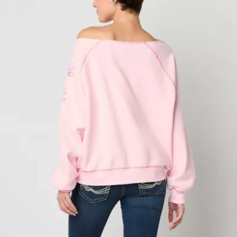 Off The Shoulder Womens Straight Neck Long Sleeve Hello Kitty My Melody Juniors Sweatshirt