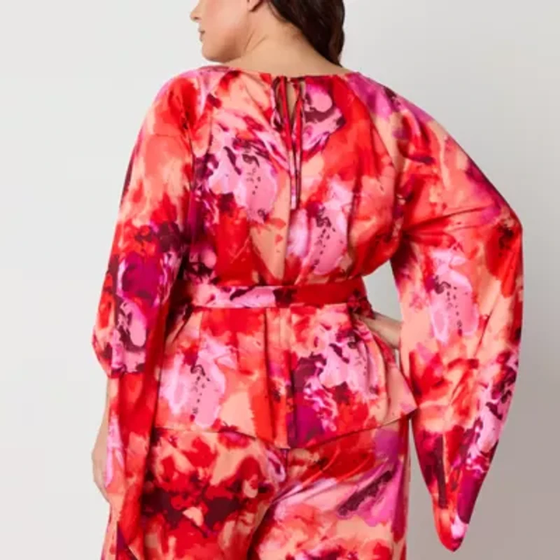 Bold Elements Womens Plus Boat Neck Long Sleeve Satin Blouse