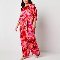 Bold Elements Womens Plus Boat Neck Long Sleeve Satin Blouse