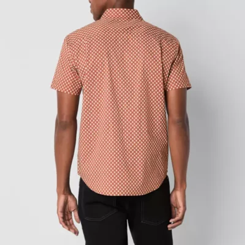 mutual weave Mens Easy-on + Easy-off Short Sleeve Regular Fit Button-Down Shirt