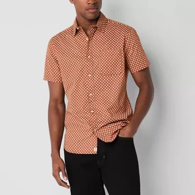 mutual weave Mens Easy-on + Easy-off Short Sleeve Regular Fit Button-Down Shirt