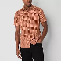 mutual weave Mens Easy-on + Easy-off Short Sleeve Regular Fit Button-Down Shirt