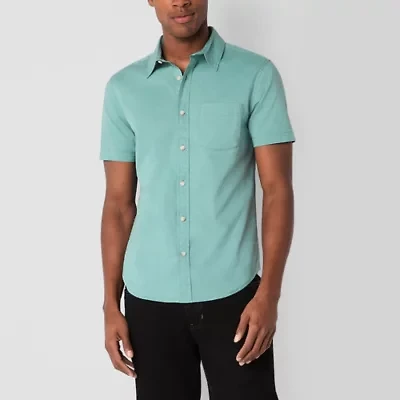 mutual weave Mens Easy-on + Easy-off Short Sleeve Regular Fit Button-Down Shirt