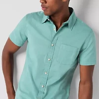 mutual weave Mens Easy-on + Easy-off Short Sleeve Regular Fit Button-Down Shirt