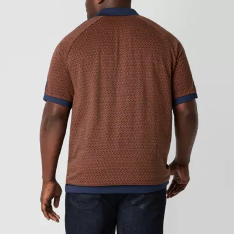 Shaquille O'Neal XLG Quarter Zip Big and Tall Mens Regular Fit Short Sleeve Polo Shirt