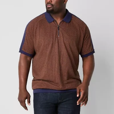 Shaquille O'Neal XLG Quarter Zip Big and Tall Mens Regular Fit Short Sleeve Polo Shirt