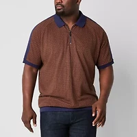Shaquille O'Neal XLG Quarter Zip Big and Tall Mens Regular Fit Short Sleeve Polo Shirt