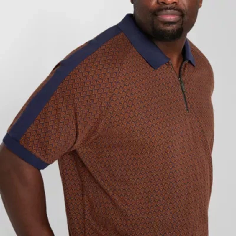 Shaquille O'Neal XLG Quarter Zip Big and Tall Mens Regular Fit Short Sleeve Polo Shirt