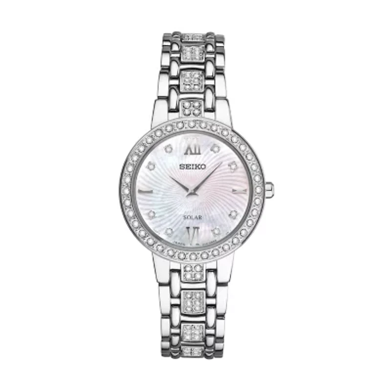 Seiko Crystal Womens Crystal Accent Silver Tone Stainless Steel Bracelet Watch Sup359