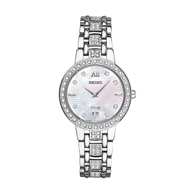 Seiko Crystal Womens Crystal Accent Silver Tone Stainless Steel Bracelet Watch Sup359