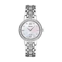 Seiko Crystal Womens Crystal Accent Silver Tone Stainless Steel Bracelet Watch Sup359