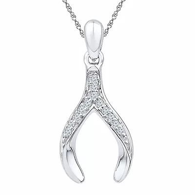 Womens Diamond Accent Natural White Diamond Sterling Silver Wishbone 18 Inch Pendant Necklace