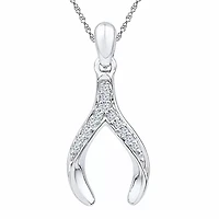Womens Diamond Accent Natural White Diamond Sterling Silver Wishbone 18 Inch Pendant Necklace
