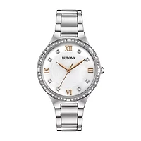Bulova Crystal Womens Silver Tone Stainless Steel Bracelet Watch 96l264