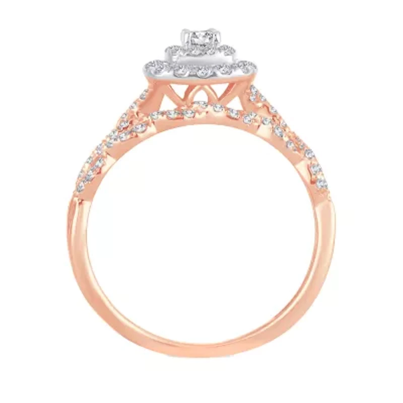 Womens 1/2 CT. T.W. Natural White Diamond 10K Gold Cushion Halo Bridal Set