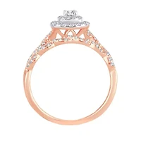 Womens 1/2 CT. T.W. Natural White Diamond 10K Gold Cushion Halo Bridal Set