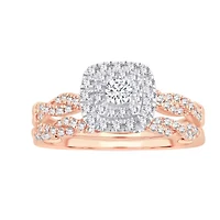 Womens 1/2 CT. T.W. Natural White Diamond 10K Gold Cushion Halo Bridal Set