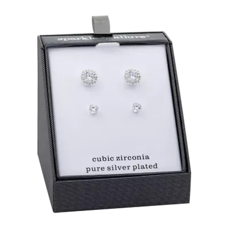 Sparkle Allure Womens Cubic Zirconia 2 Pair Earring Set