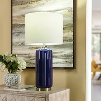 Collective Design By Stylecraft Navy Cylinder Ceramic Table Lamp