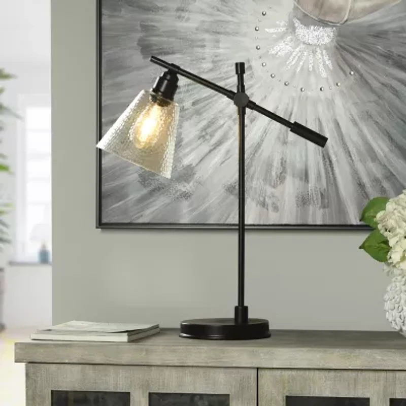 Collective Design By Stylecraft Black With Glass Shade Desk Lamp