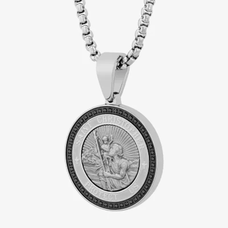 Mens 1/4 CT. T.W. Natural Diamond Stainless Steel Pendant Necklace