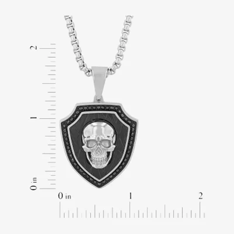 Mens 1/2 CT. T.W. Black Diamond Stainless Steel Skull 24 Inch Pendant Necklace