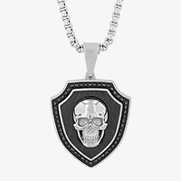 Mens 1/2 CT. T.W. Black Diamond Stainless Steel Skull 24 Inch Pendant Necklace