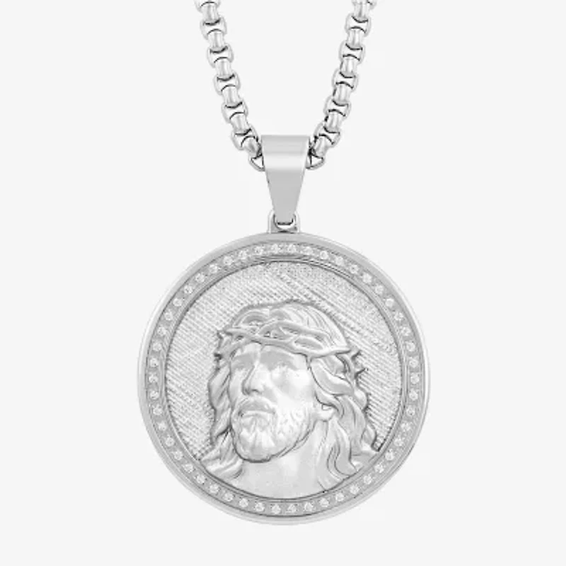 Mens 1/4 CT. T.W. Natural White Diamond Stainless Steel Pendant Necklace