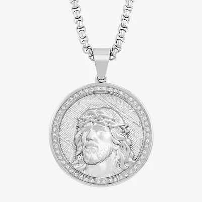 Mens 1/4 CT. T.W. Natural White Diamond Stainless Steel Pendant Necklace