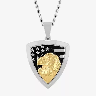 American Flag Eagle Mens Stainless Steel 24 Inch Pendant Necklace