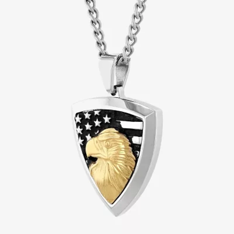 American Flag Eagle Mens Stainless Steel 24 Inch Pendant Necklace