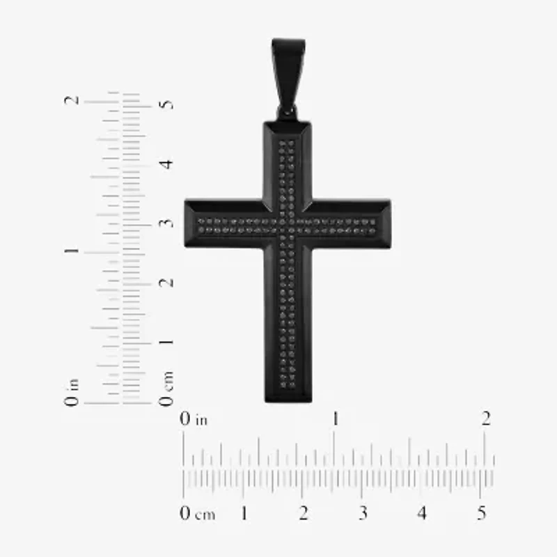 Mens 1/2 CT. T.W. Black Diamond Stainless Steel Cross 24 Inch Pendant Necklace