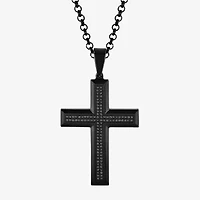 Mens 1/2 CT. T.W. Black Diamond Stainless Steel Cross 24 Inch Pendant Necklace