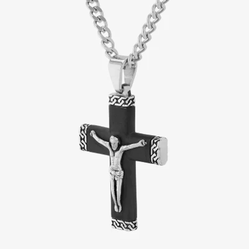 Mens Stainless Steel Cross 24 Inch Pendant Necklace