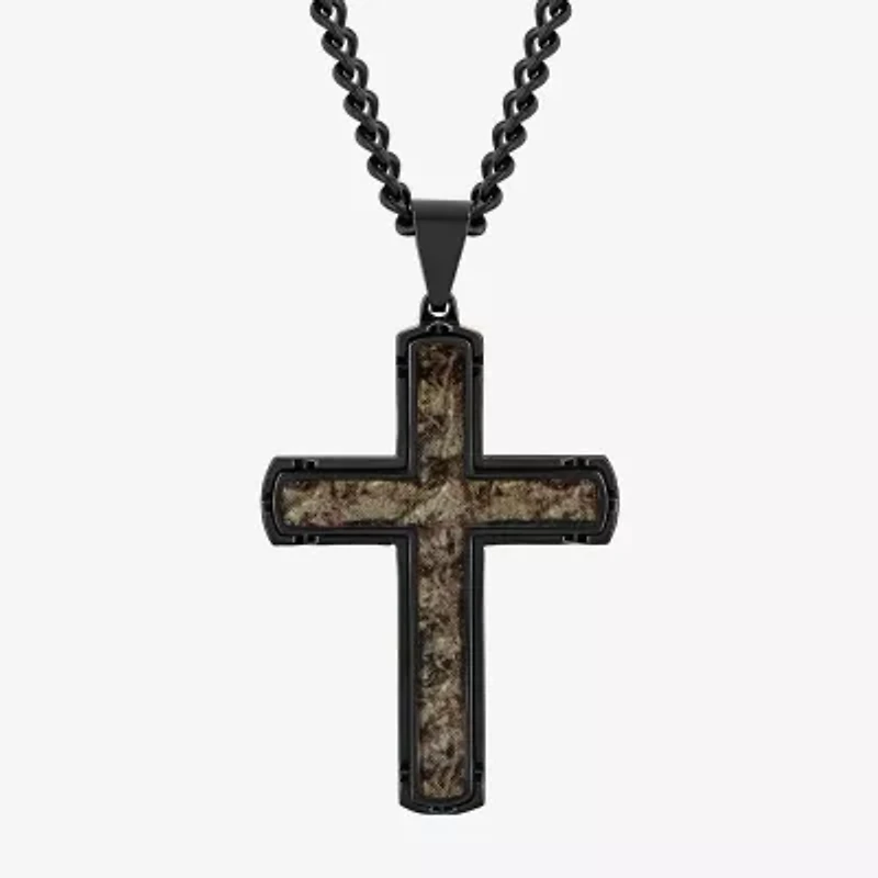 Mens Stainless Steel Cross 24 Inch Pendant Necklace