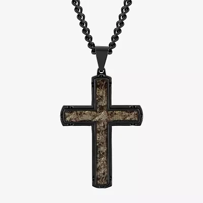 Mens Stainless Steel Cross 24 Inch Pendant Necklace