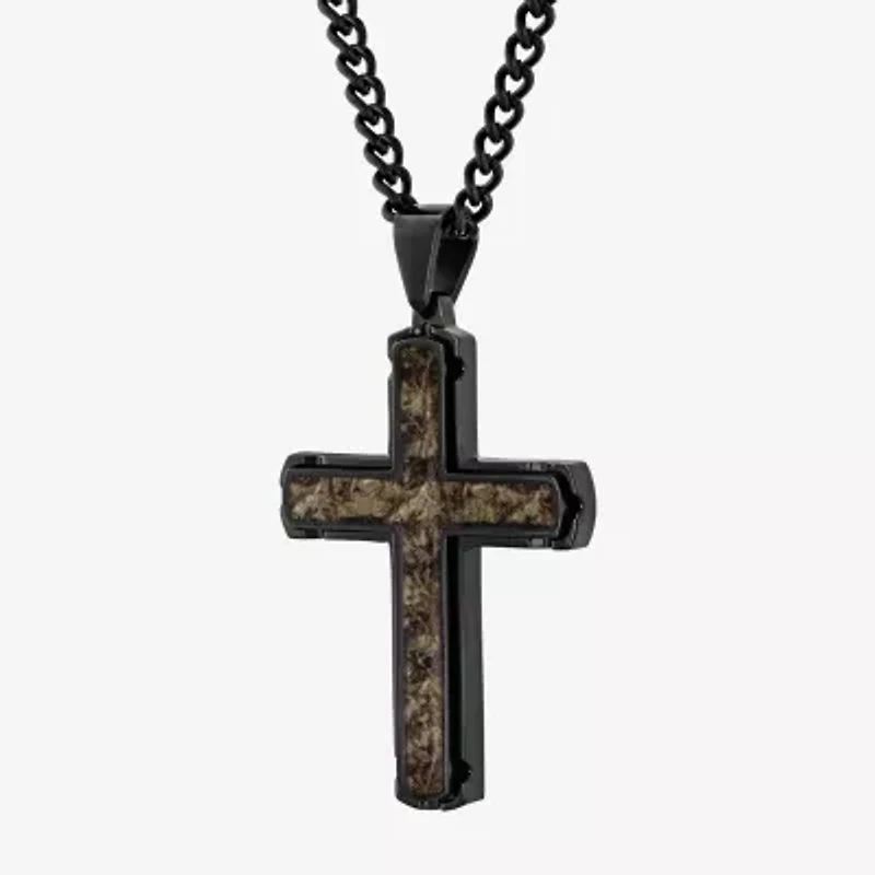Mens Stainless Steel Cross 24 Inch Pendant Necklace
