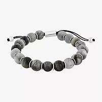 Mens  Stainless Steel Genuine Stone Beaded Bolo Bracelet