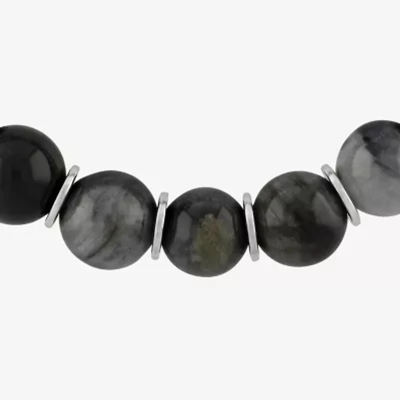 Mens  Stainless Steel Genuine Stone Beaded Bolo Bracelet